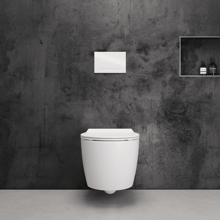 Onia Wall Hung White Toilet Set - with Cistern and White Flush Plate