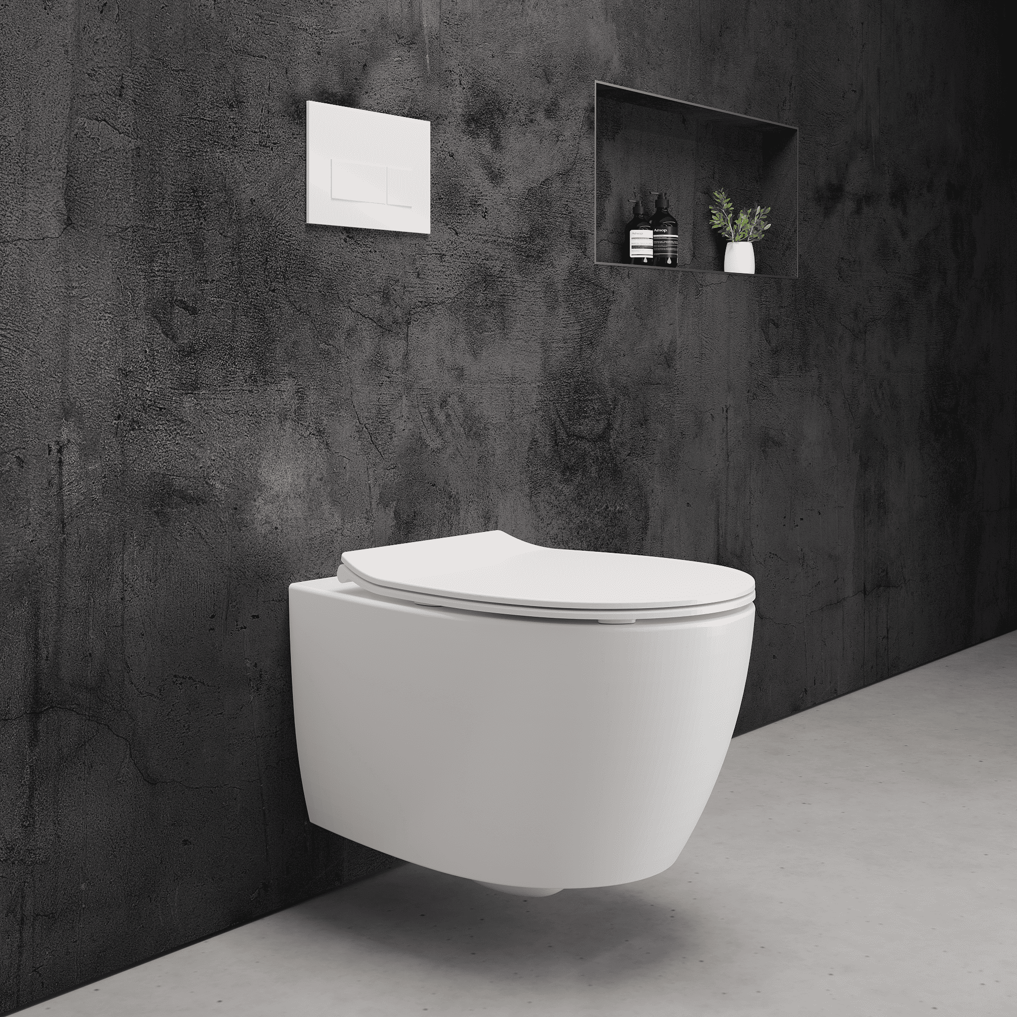 Onia Wall Hung White Toilet Set - with Concealed Frame, Cistern and White Flush Plate