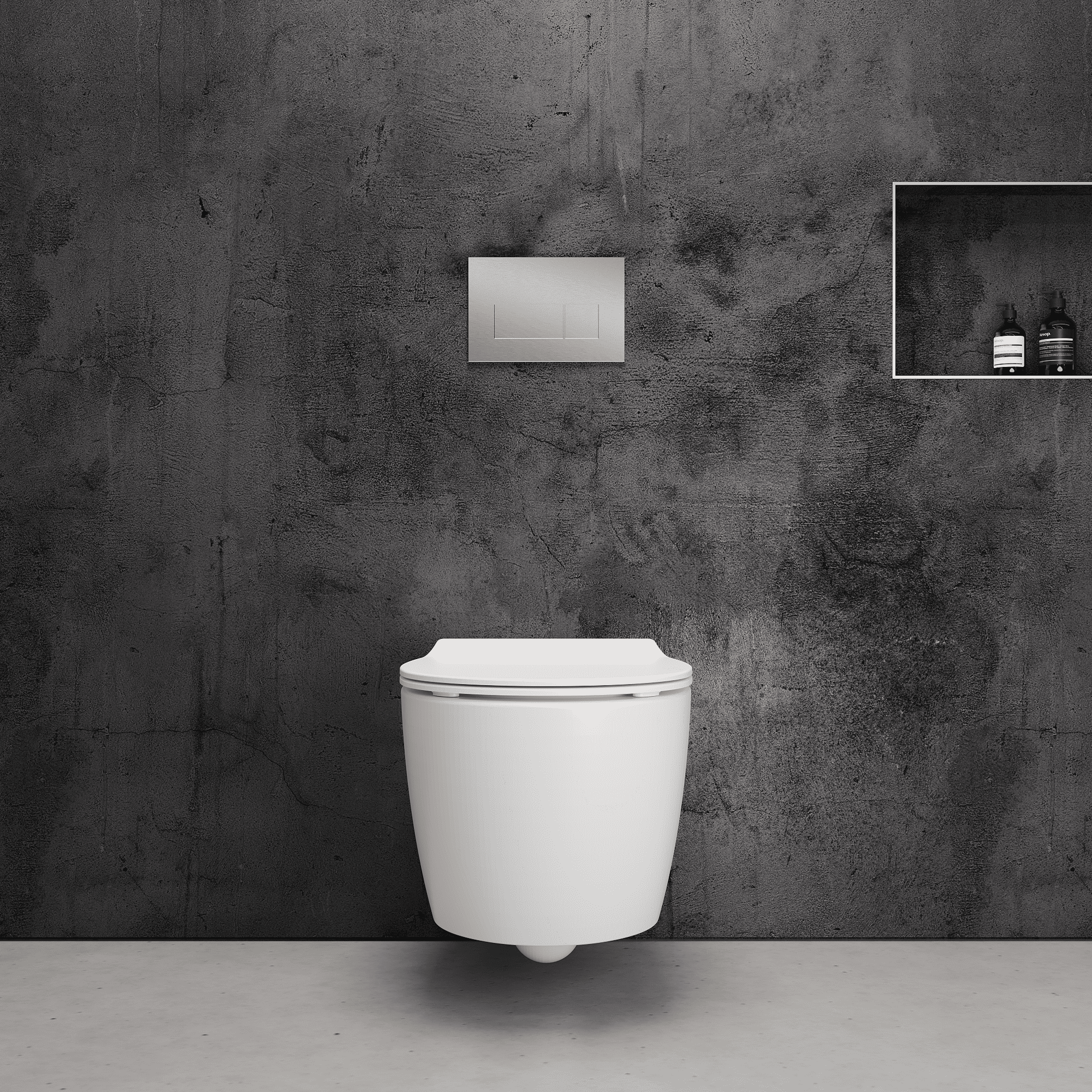 Onia Wall Hung White Toilet Set - with Concealed Frame, Cistern and Brushed Steel Flush Plate