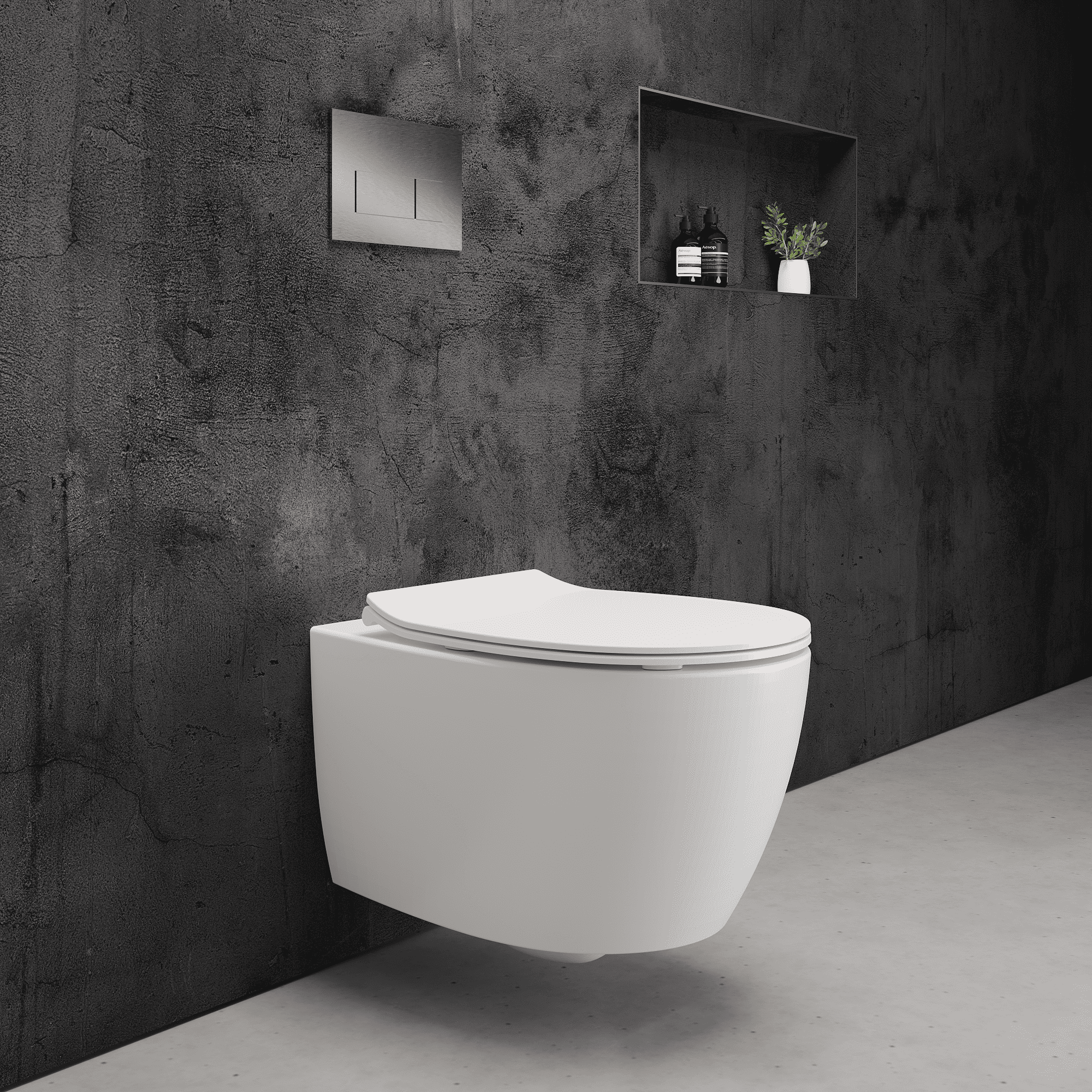 Onia Wall Hung White Toilet Set - with Concealed Frame, Cistern and Brushed Steel Flush Plate