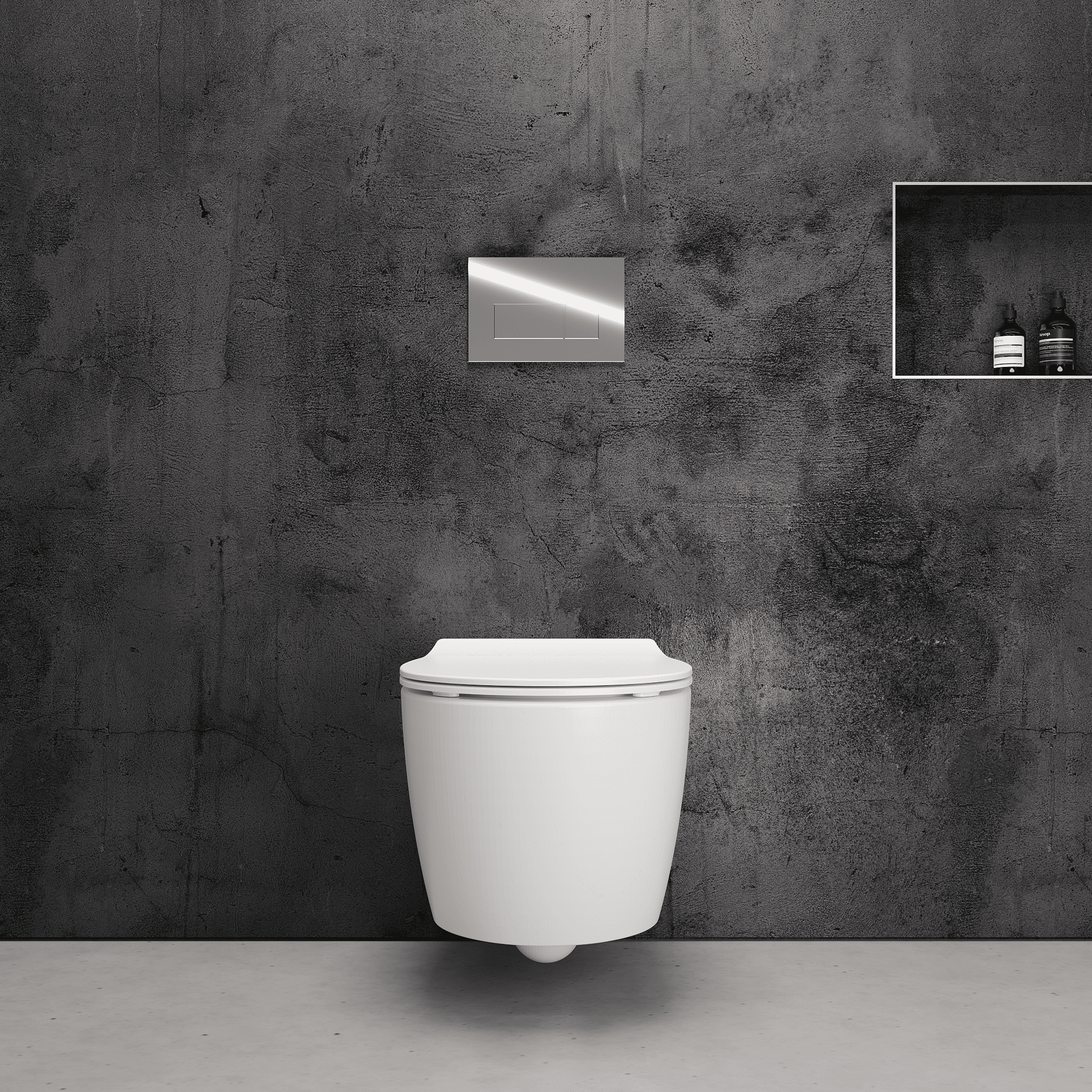 Onia Wall Hung White Toilet Set - with Concealed Frame, Cistern and Chrome Flush Plate