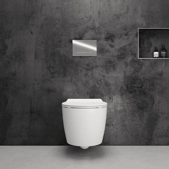 Onia Wall Hung White Toilet Set - with Cistern and Chrome Flush Plate