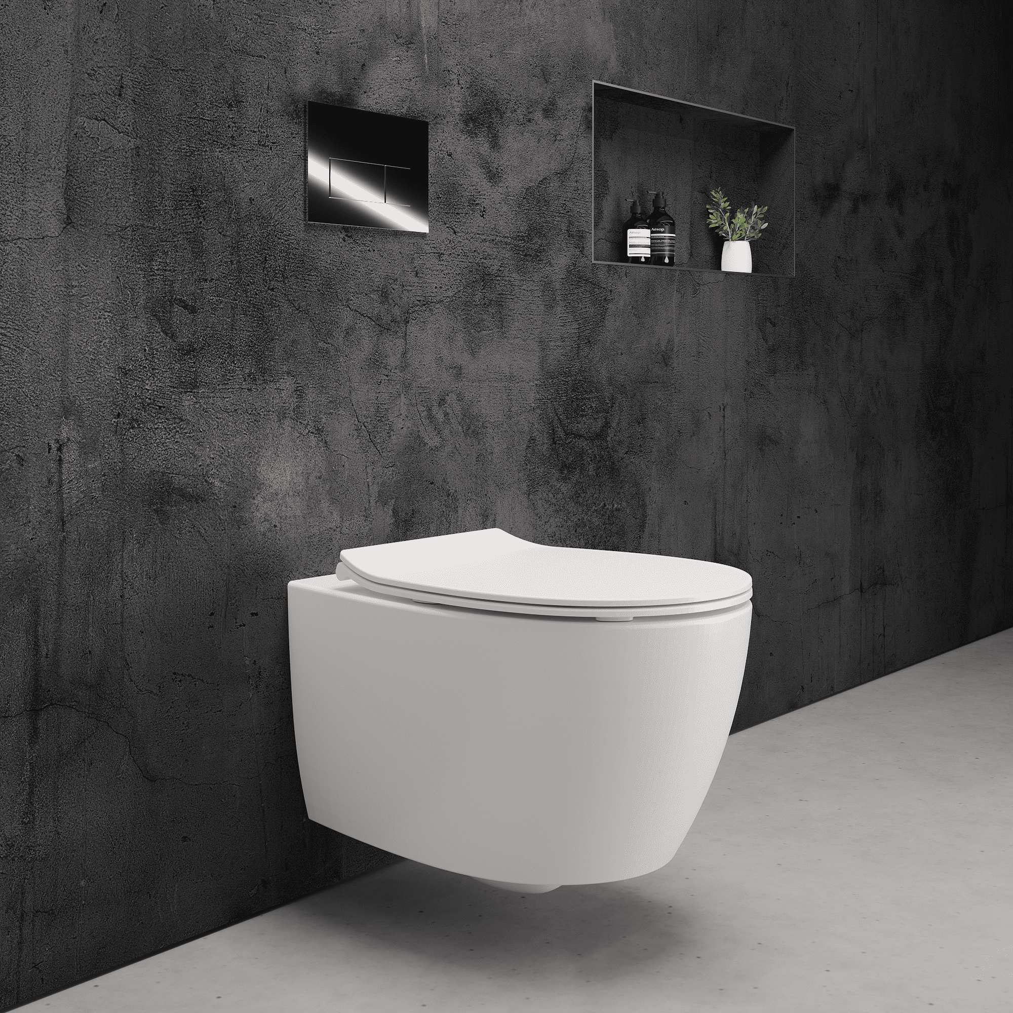 Onia Wall Hung White Toilet Set - with Concealed Frame, Cistern and Chrome Flush Plate