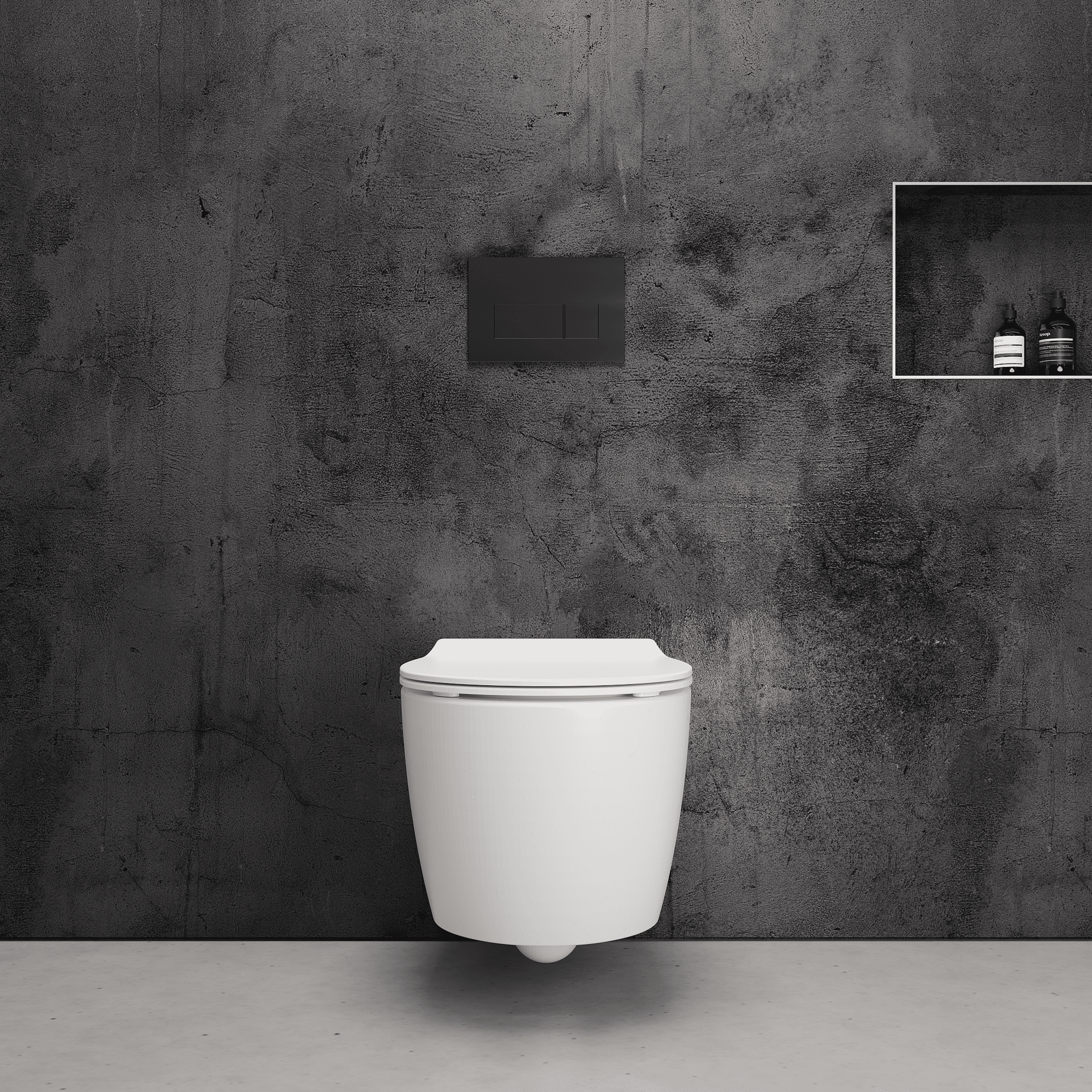 Onia Wall Hung White Toilet Set - with Concealed Frame, Cistern and Black Flush Plate