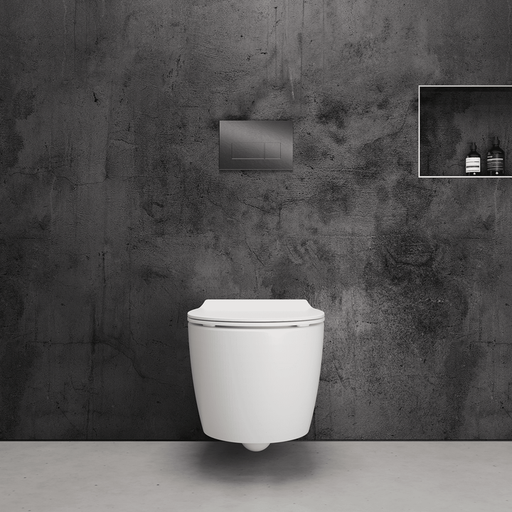 Onia Wall Hung White Toilet Set - with Cistern and Titanium Flush Plate