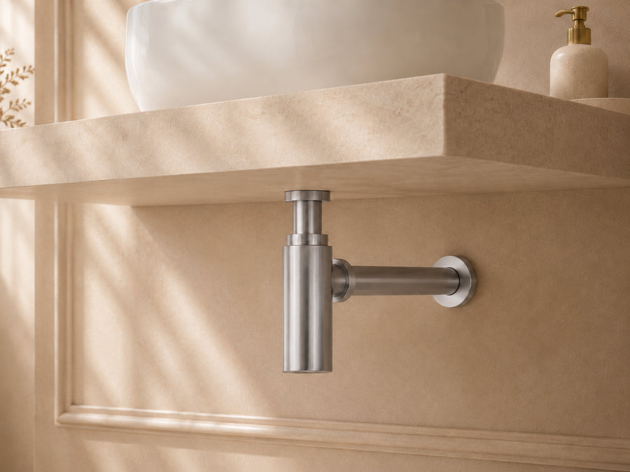 Wash Basin Bottle Trap - Brushed Steel