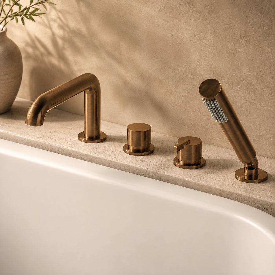 Lia Deck Mounted Bath Mixer with Shower Set - Brushed Bronze