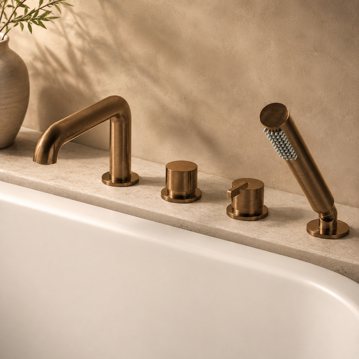 Lia Deck Mounted Bath Mixer with Shower Set - Brushed Bronze