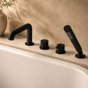 Lia Deck Mounted Bath Mixer with Shower Set - Black