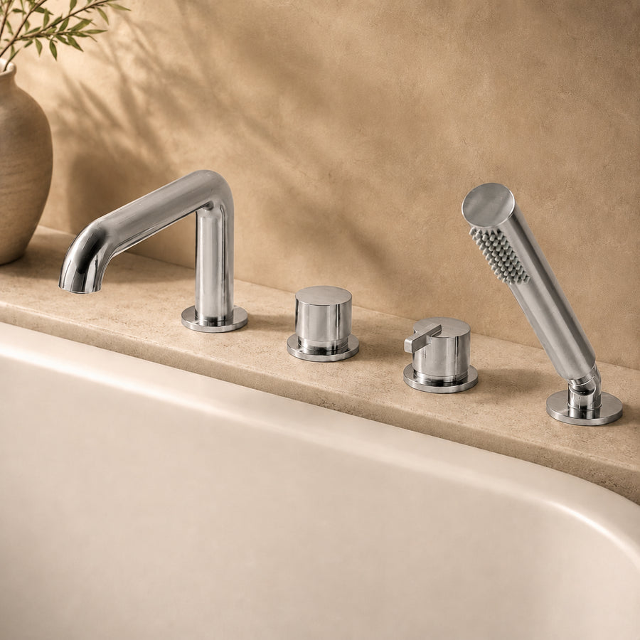 Lia Deck Mounted Bath Mixer with Shower Set - Chrome