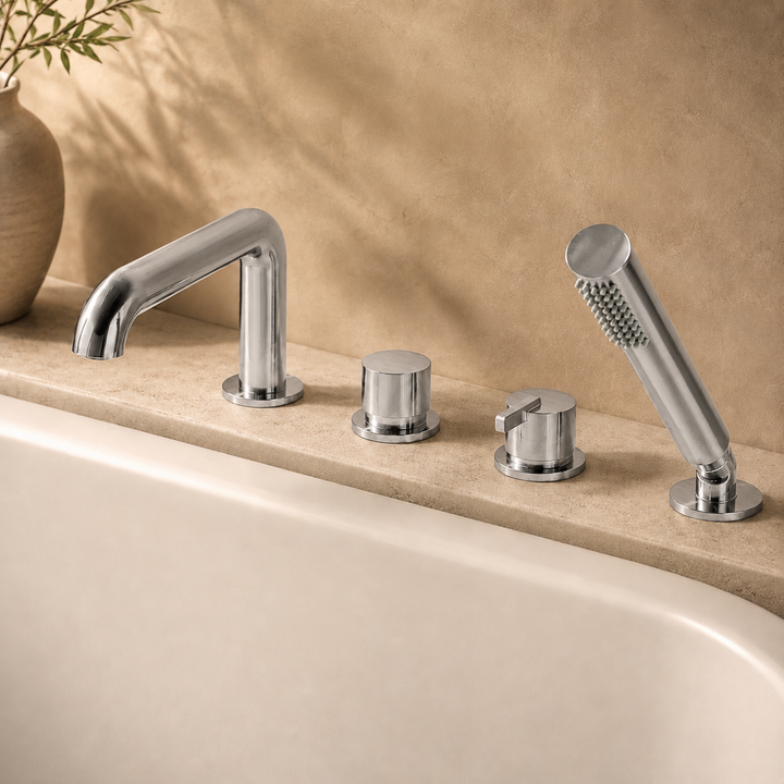 Lia Deck Mounted Bath Mixer with Shower Set - Chrome