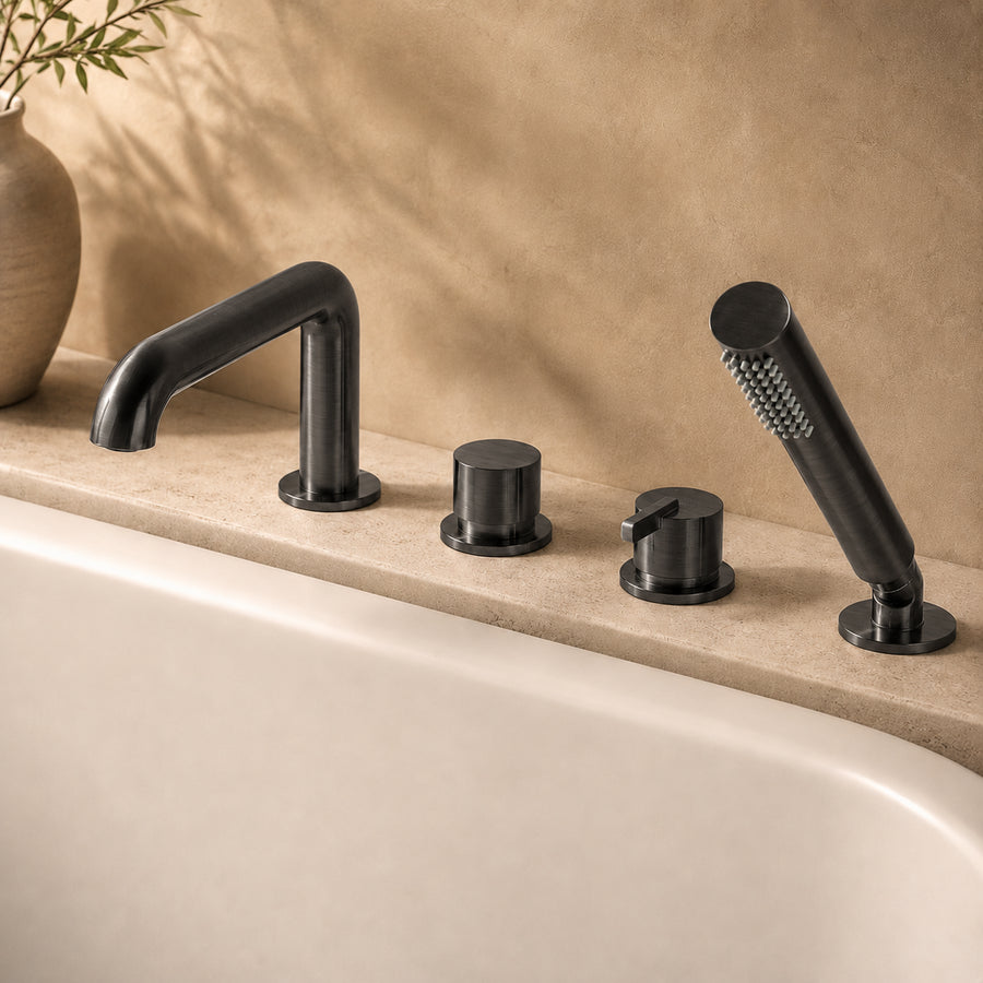 Lia Deck Mounted Bath Mixer with Shower Set - Titanium