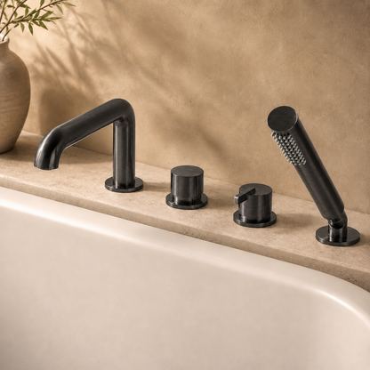 Lia Deck Mounted Bath Mixer with Shower Set - Titanium