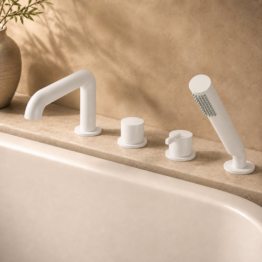 Lia Deck Mounted Bath Mixer with Shower Set - White