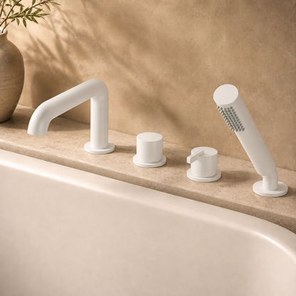 Lia Deck Mounted Bath Mixer with Shower Set - White