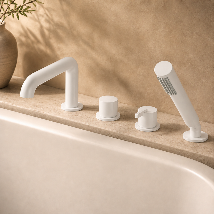 Lia Deck Mounted Bath Mixer with Shower Set - White
