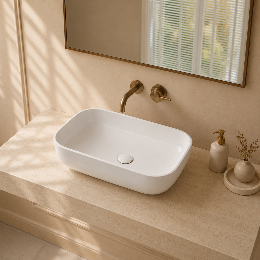 Eliptica Countertop White Stone Basin 600
