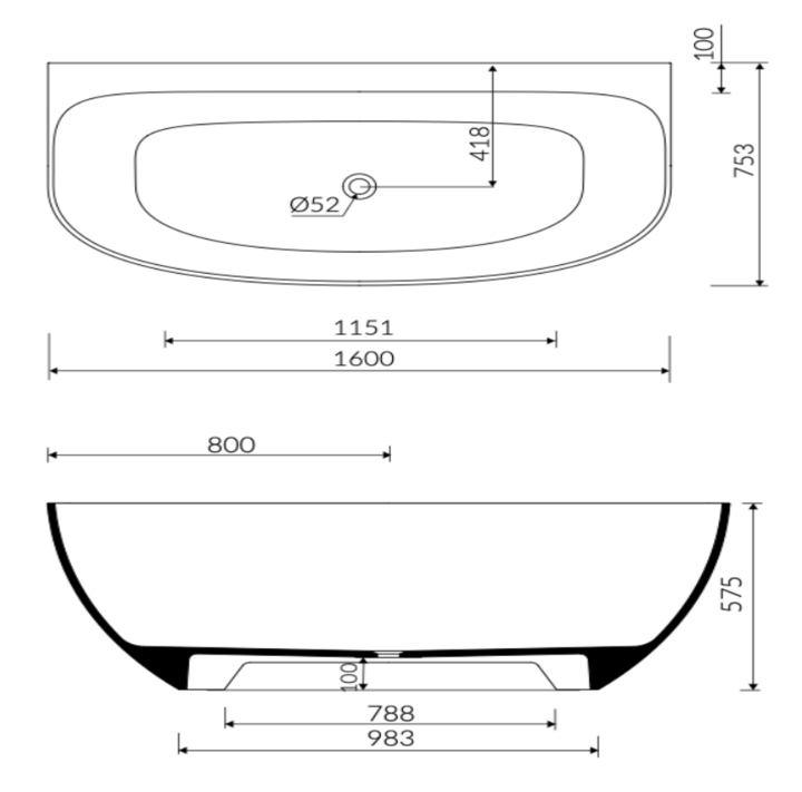Iona 1600 Back to Wall Freestanding Bath (1600 x 753)
