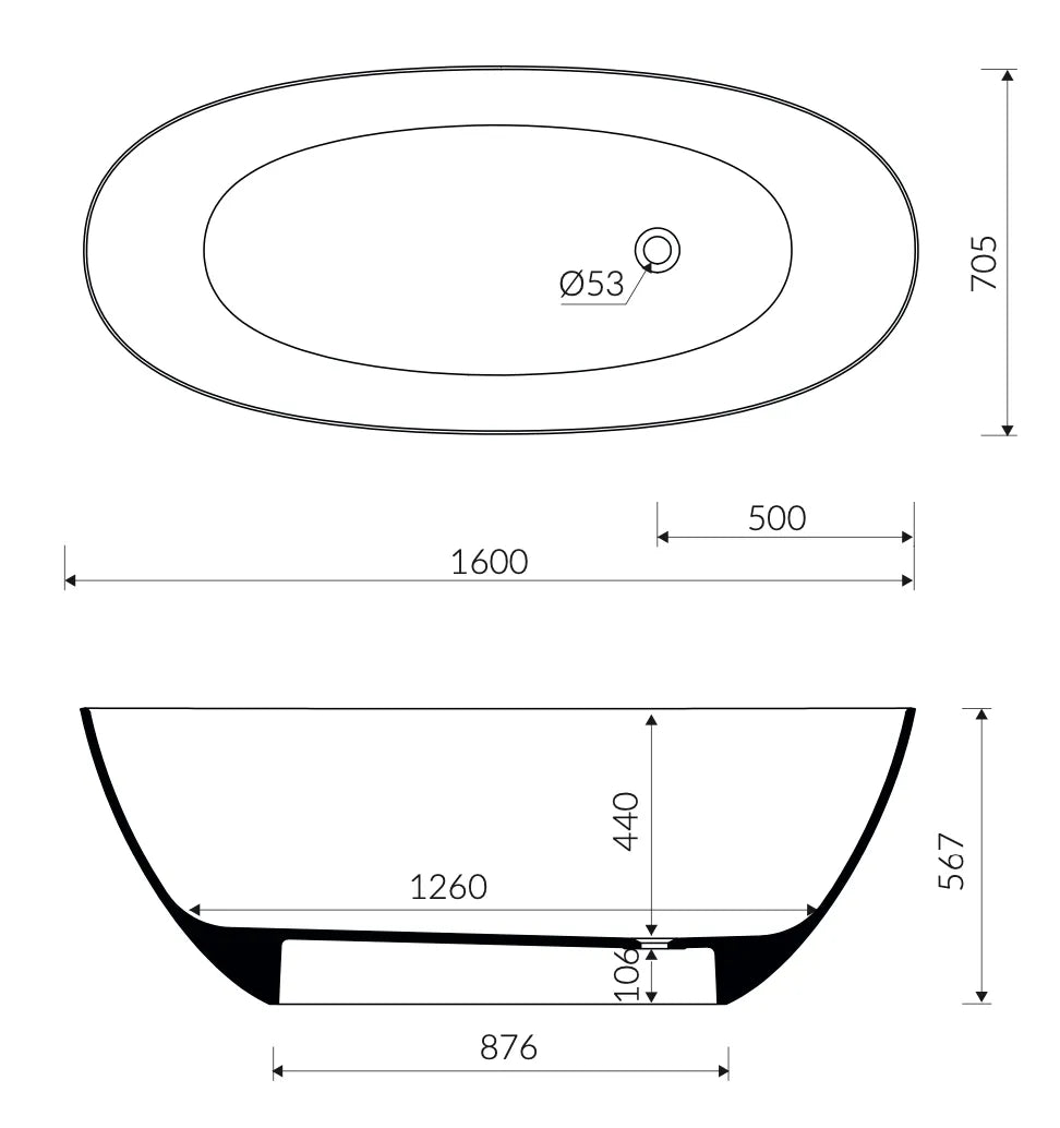 Matteo Oval 1600 Freestanding Bath (1600 x 705)