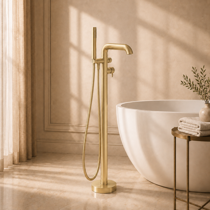 Lia Freestanding Bath Mixer with Shower Set - Brushed Gold