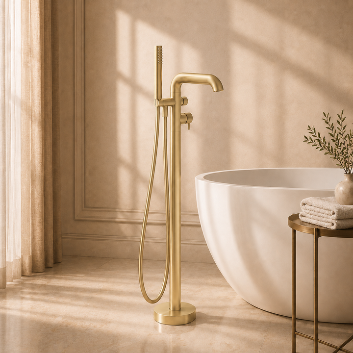 Lia Freestanding Bath Mixer with Shower Set - Brushed Gold