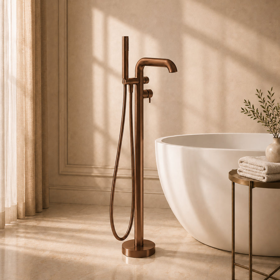 Lia Freestanding Bath Mixer with Shower Set - Brushed Bronze