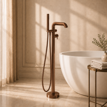 Lia Freestanding Bath Mixer with Shower Set - Brushed Bronze