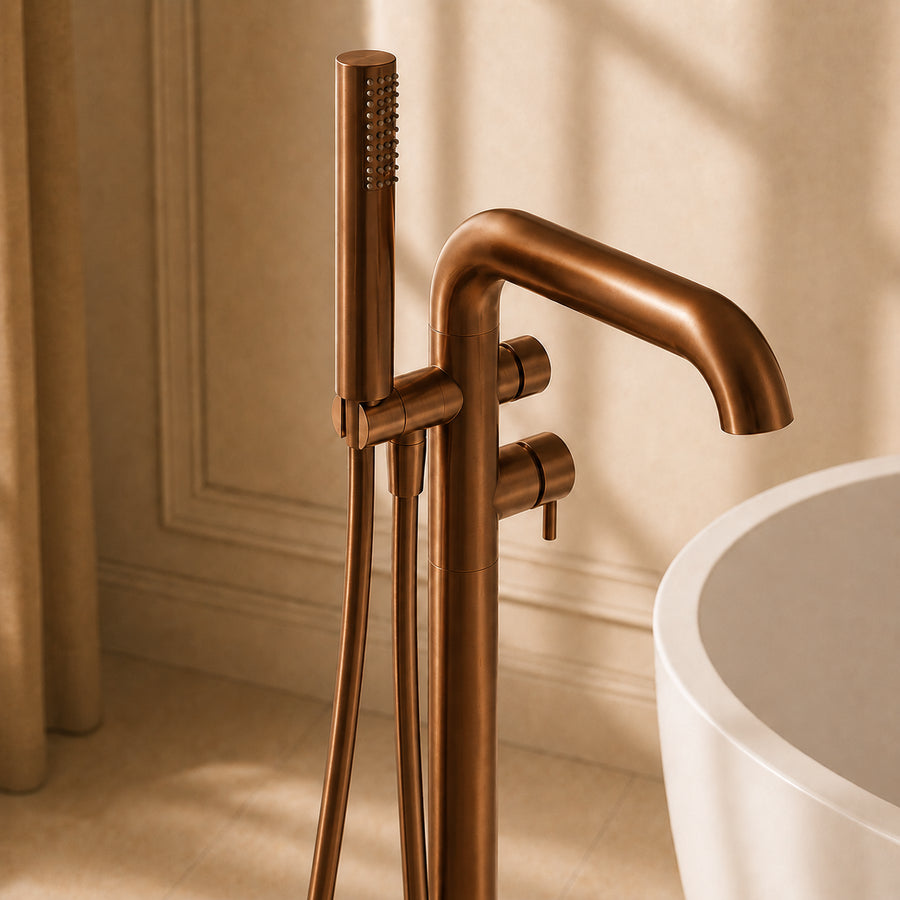 Lia Freestanding Bath Mixer with Shower Set - Brushed Bronze