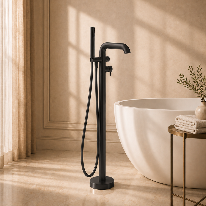 Lia Freestanding Bath Mixer with Shower Set - Black