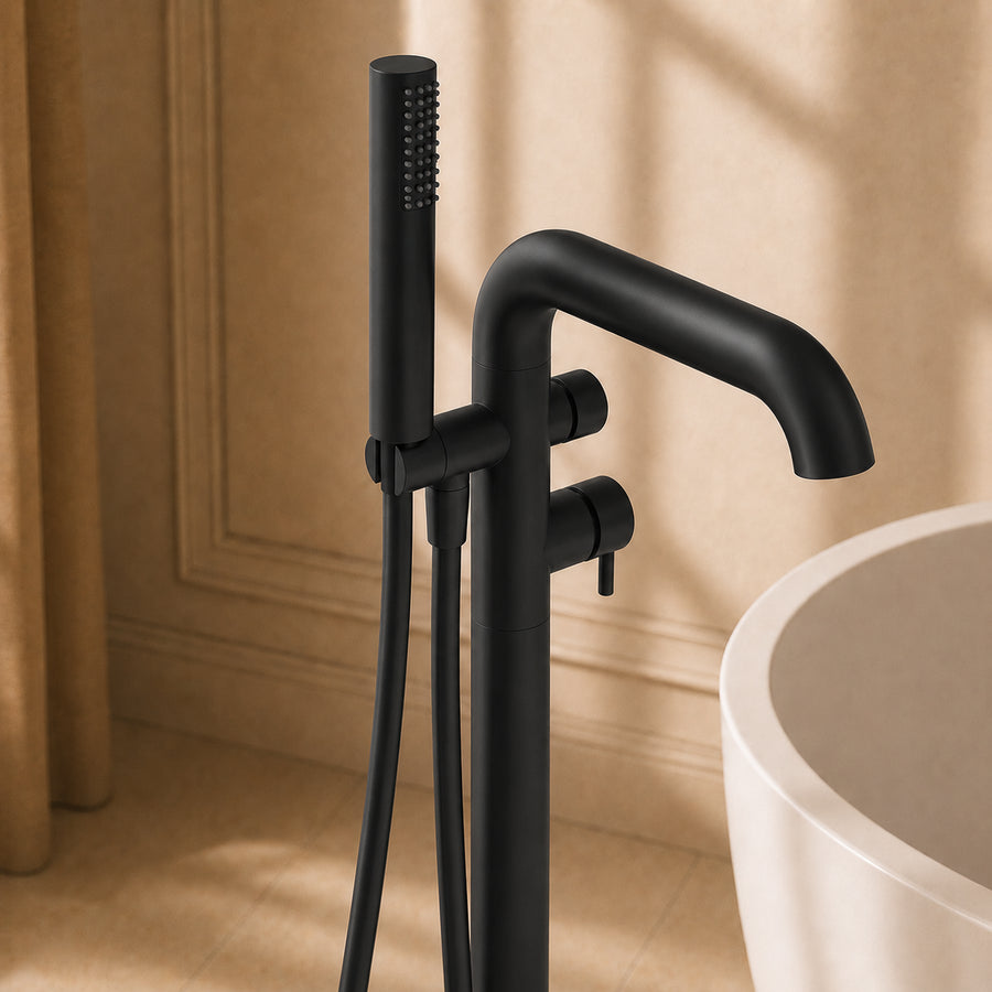Lia Freestanding Bath Mixer with Shower Set - Black