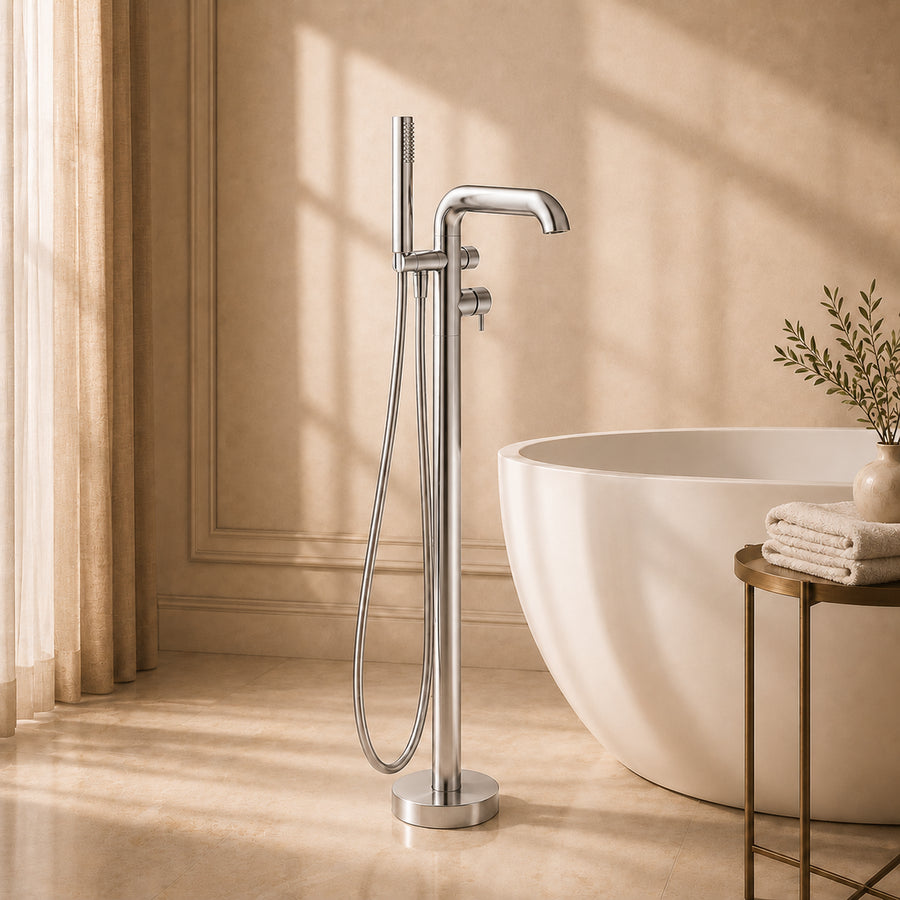 Lia Freestanding Bath Mixer with Shower Set - Chrome