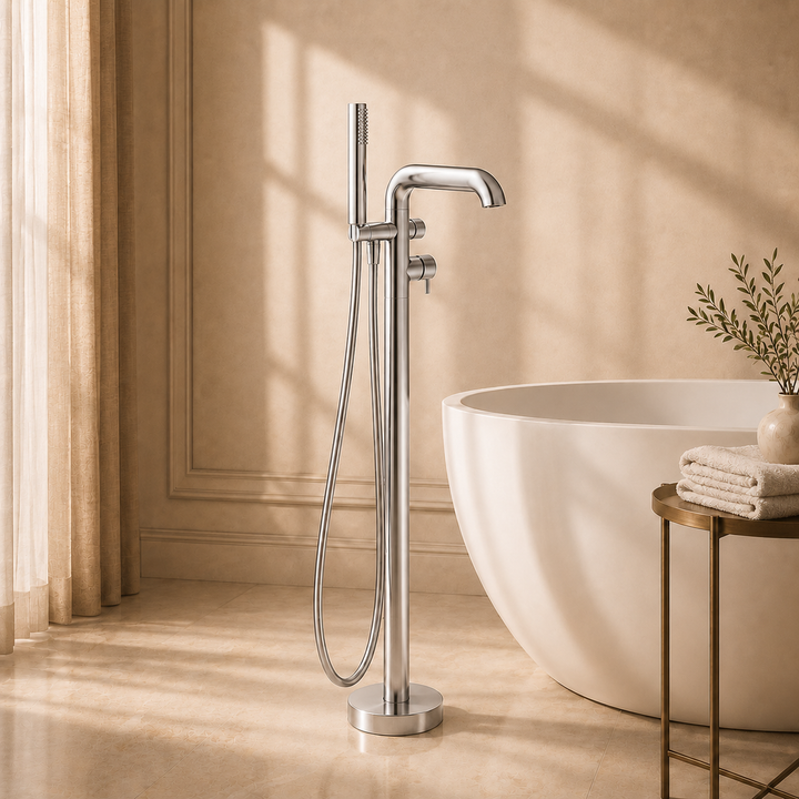 Lia Freestanding Bath Mixer with Shower Set - Chrome