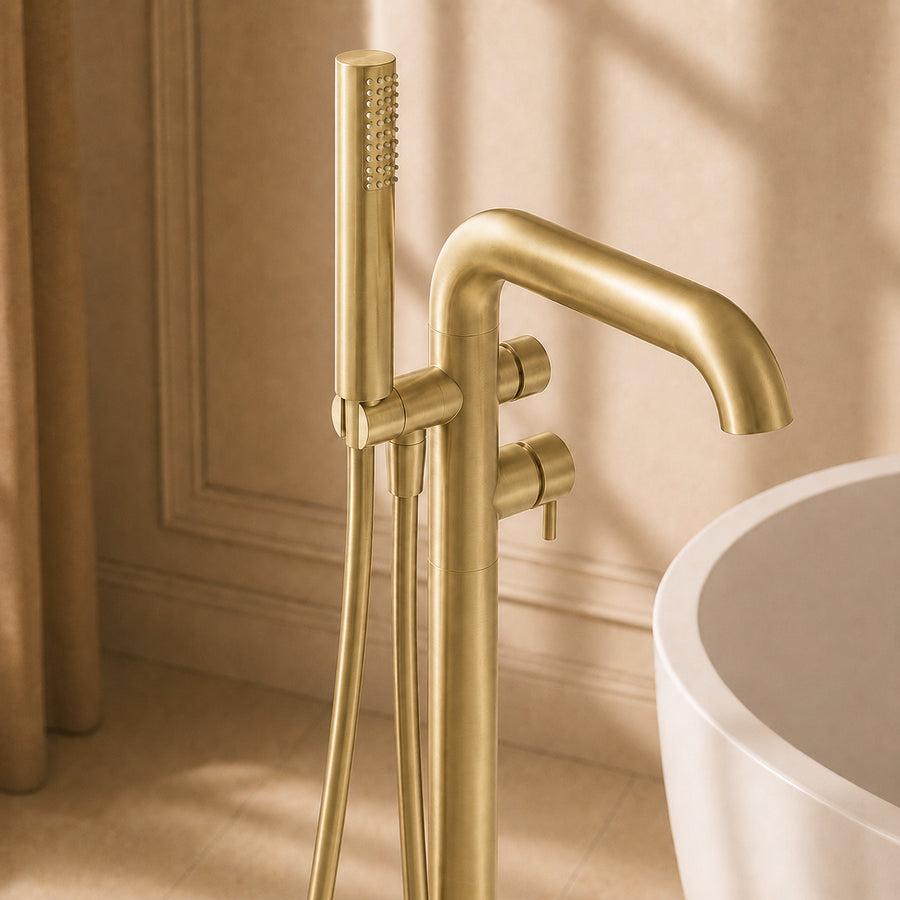 Lia Freestanding Bath Mixer with Shower Set - Brushed Gold