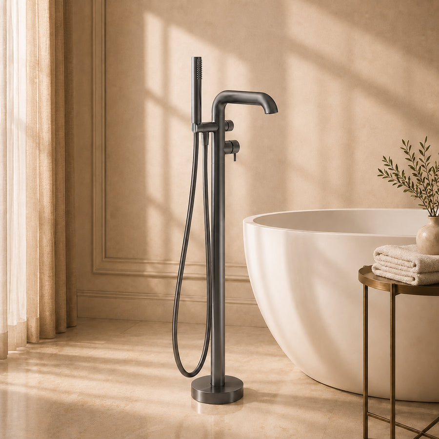Lia Freestanding Bath Mixer with Shower Set - Titanium