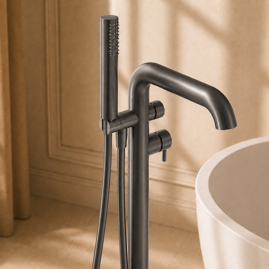 Lia Freestanding Bath Mixer with Shower Set - Titanium