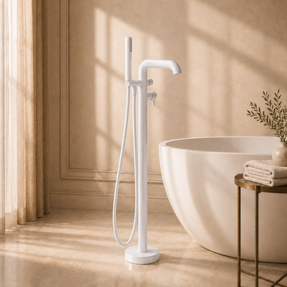 Lia Freestanding Bath Mixer with Shower Set - White