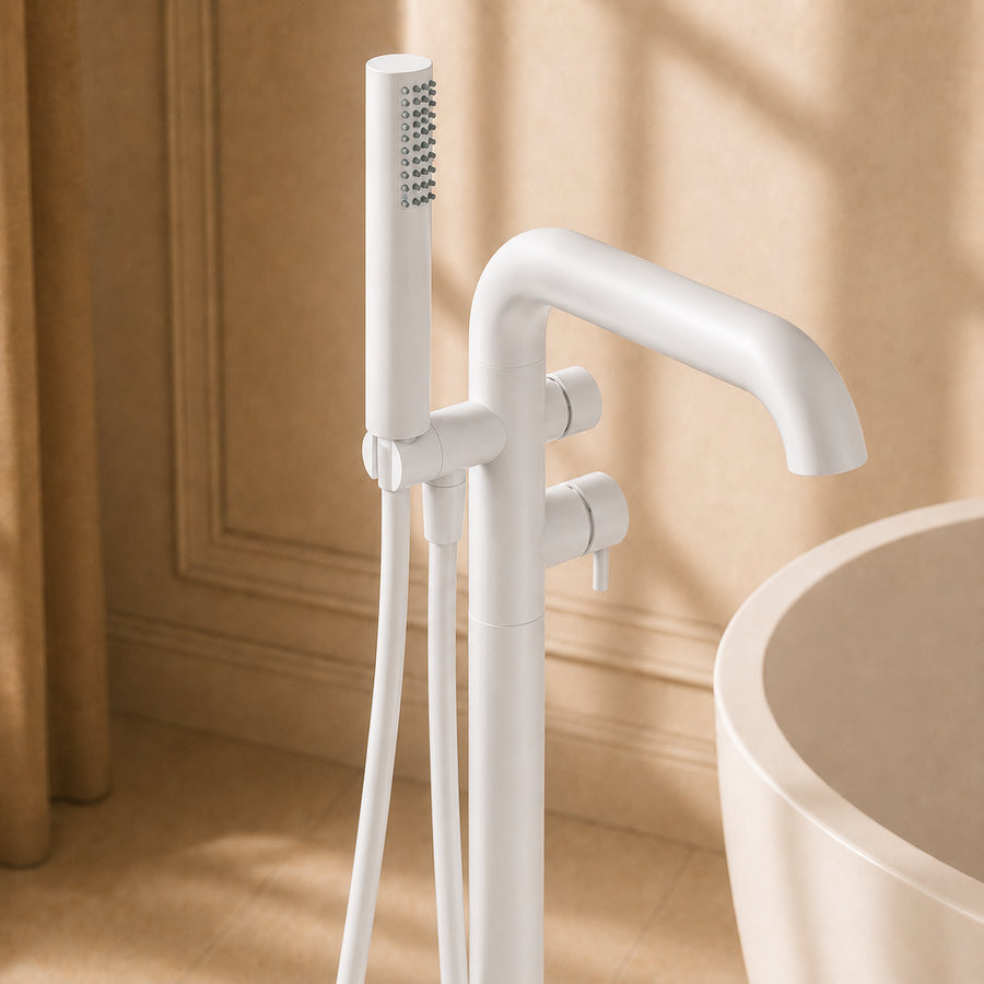 Lia Freestanding Bath Mixer with Shower Set - White
