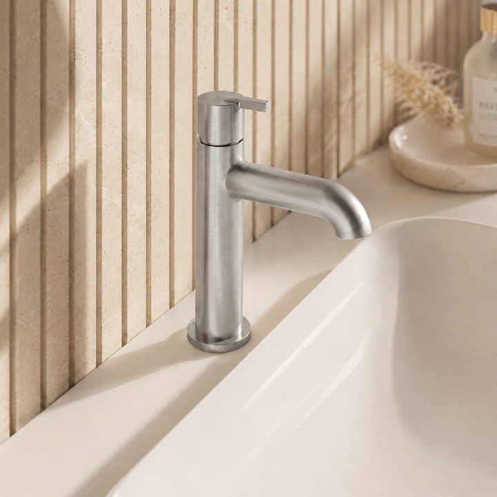 Lia Top Mount Basin Mixer - Brushed Steel