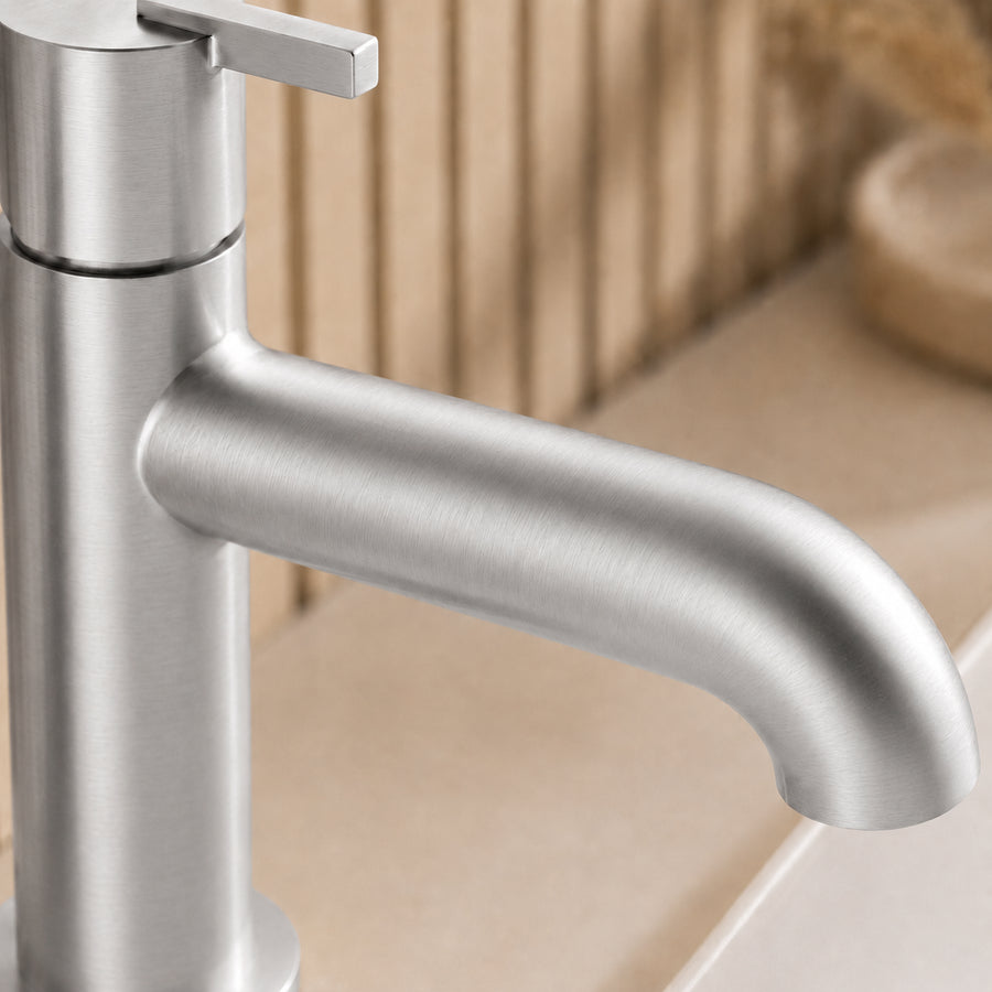 Lia Top Mount Basin Mixer - Brushed Steel
