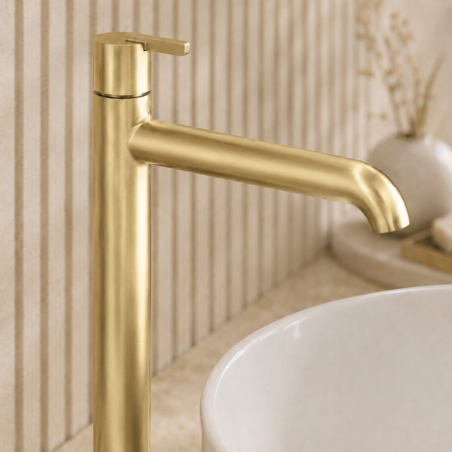 Lia Top Mount Tall Basin Mixer - Brushed Gold