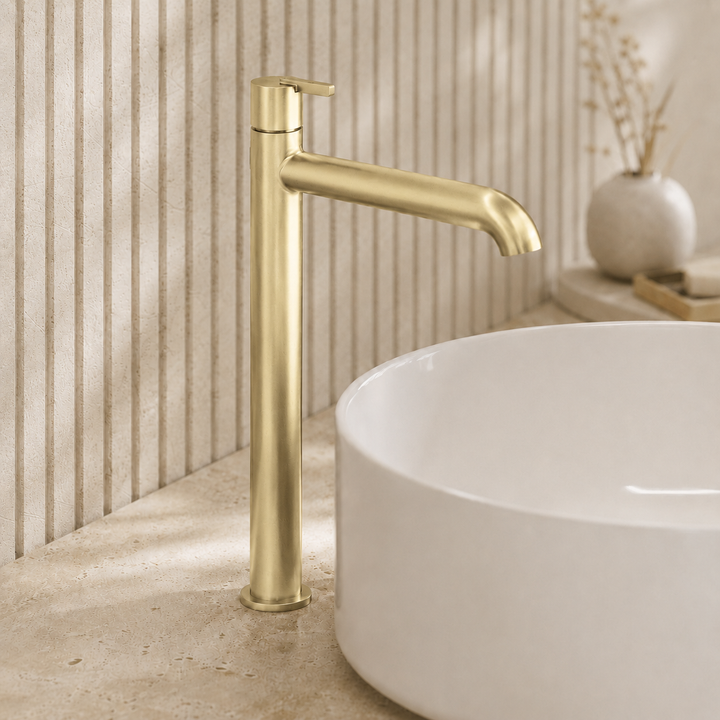 Lia Top Mount Tall Basin Mixer - Brushed Gold