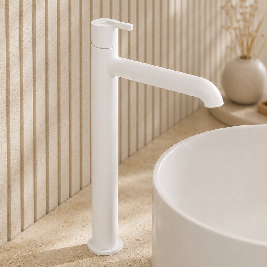 Lia Top Mount Tall Basin Mixer - White