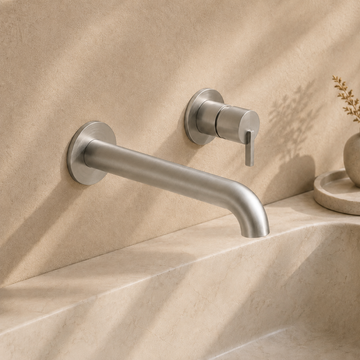 Lia Wall Mounted Basin Mixer - Brushed Steel