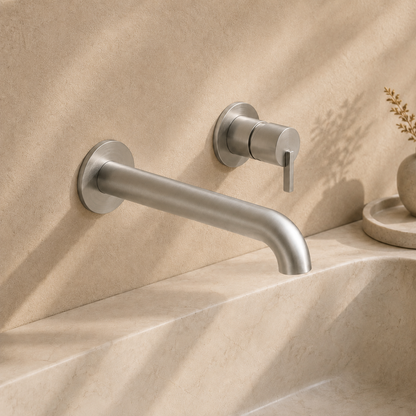 Lia Wall Mounted Basin Mixer - Brushed Steel