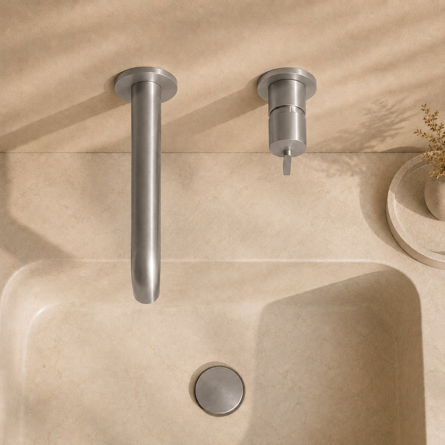Lia Wall Mounted Basin Mixer - Brushed Steel