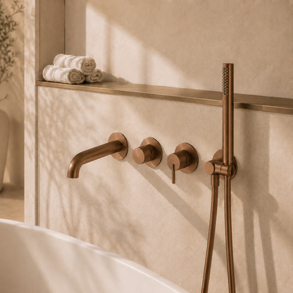 Lia Wall Mounted Bath Mixer with Shower Set - Brushed Bronze