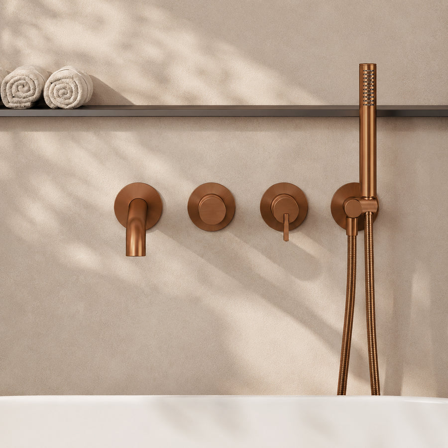 Lia Wall Mounted Bath Mixer with Shower Set - Brushed Bronze