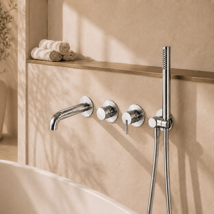 Lia Wall Mounted Bath Mixer with Shower Set - Chrome