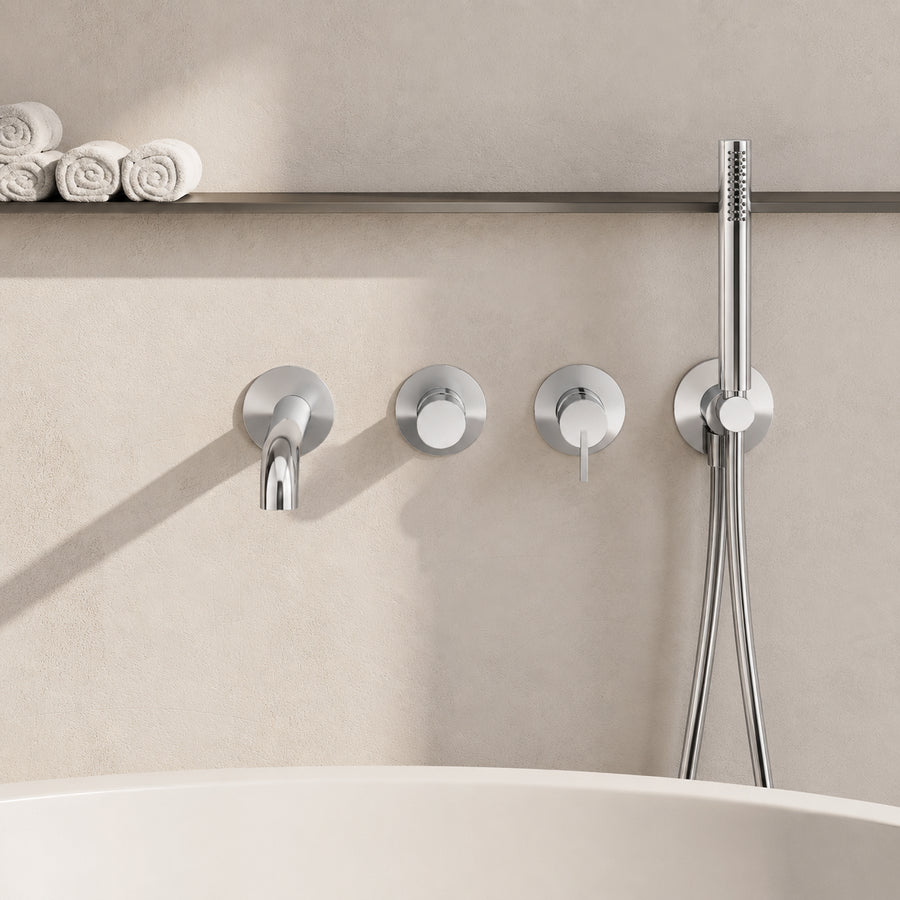 Lia Wall Mounted Bath Mixer with Shower Set - Chrome