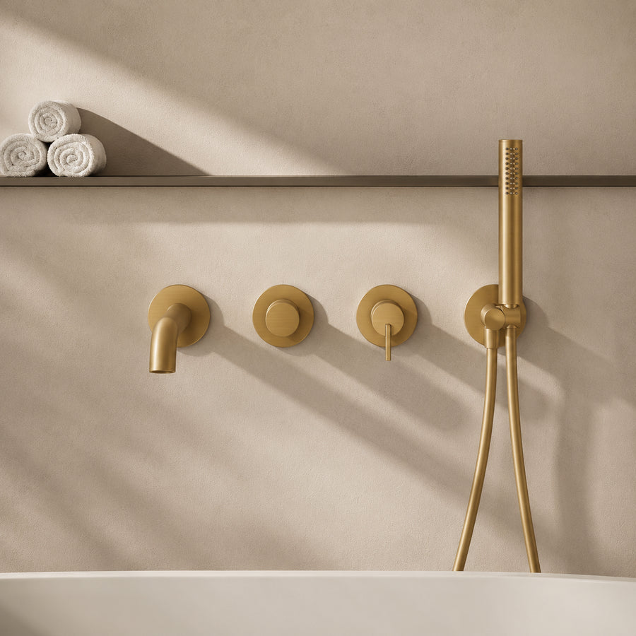 Lia Wall Mounted Bath Mixer with Shower Set - Brushed Gold